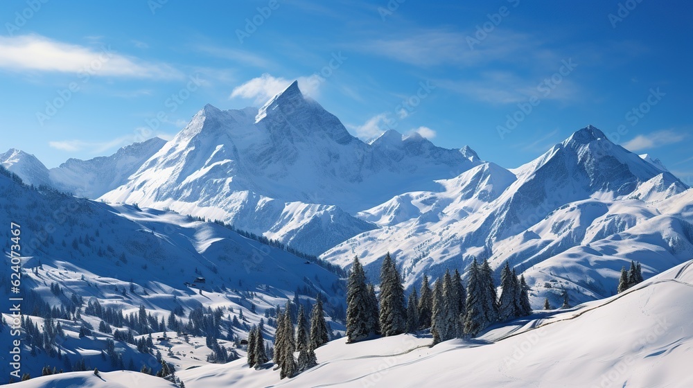 High mountain with withe snow and blue sky
