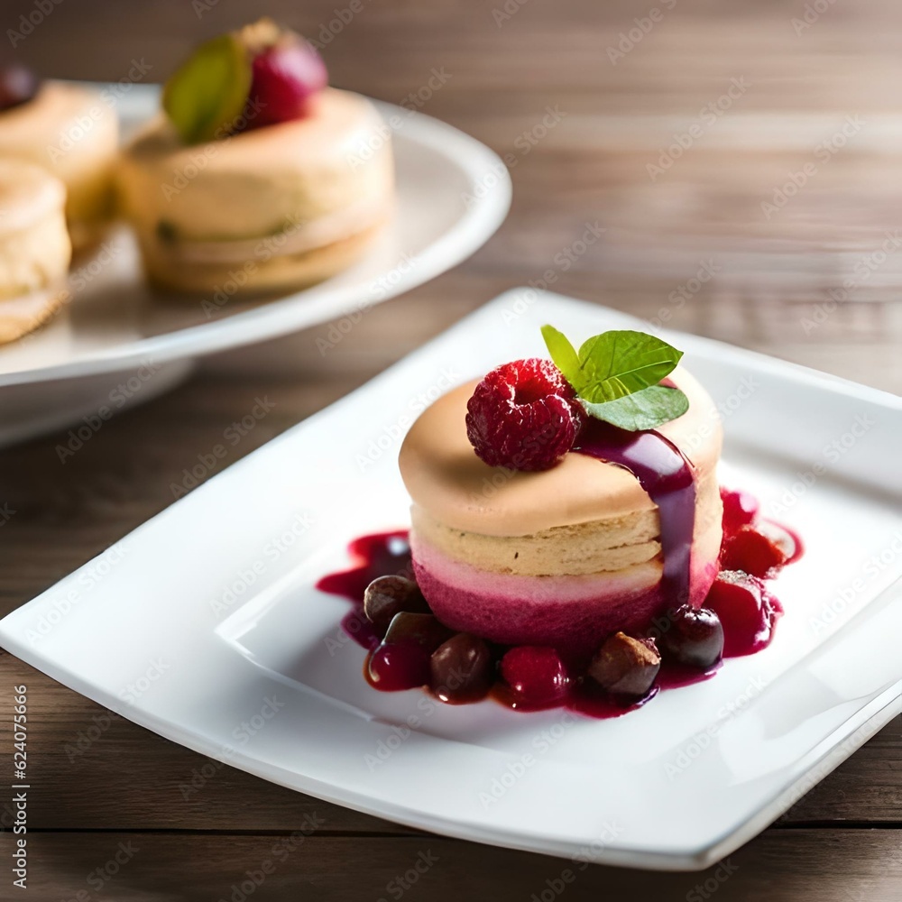 cake with flavoured Ice-creams berries and mint- Generative AI cake with flavoured Ice-creams berries and mint- Generative AI