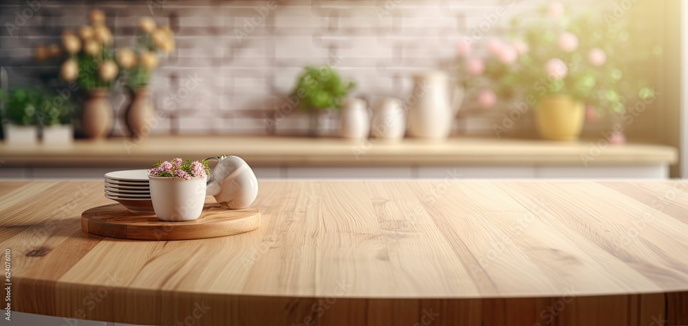 Minimalist modern kitchen bench, wooden finish, condiments, bright and airy, rustic design, Generative AI Minimalist modern kitchen bench, wooden finish, condiments, bright and airy, rustic design, Generative AI