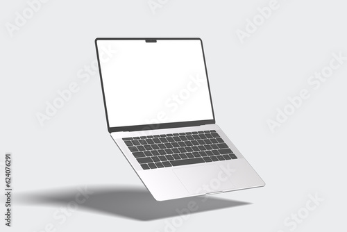 Floating laptop with blank screen