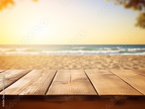 wooden table on the beach
