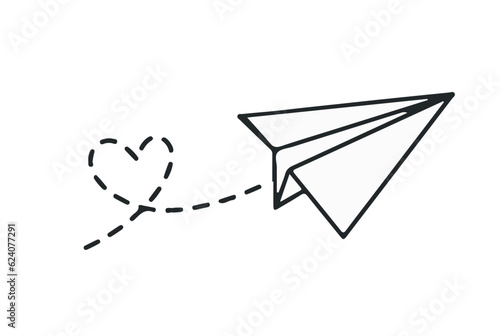 Paper airplane flying with heart, vector illustration