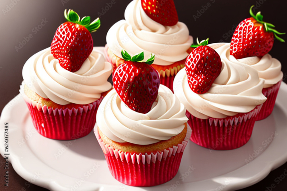 Cupcake with strawberry - Generative AI