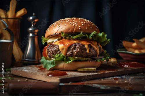 A delicious hamburger.Closeup view