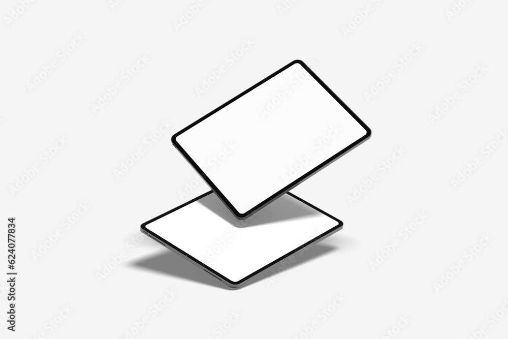 Tablet computer with blank white screen, isolated on white background