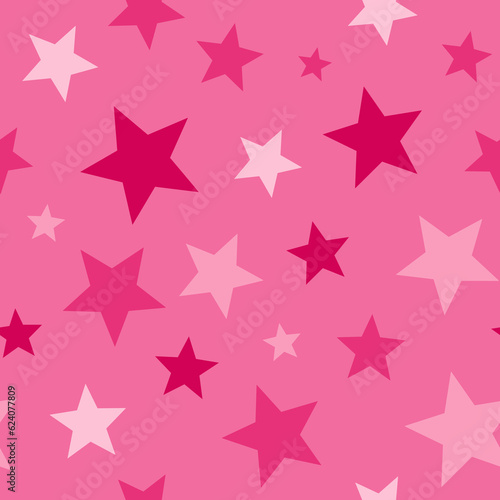 Pink star seamless pattern. Hand drawn pink gradient different size stars. Party monochrome glitter background. Girlish confetti allover print