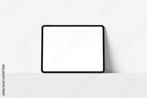 Tablet computer with blank white screen, isolated on white background