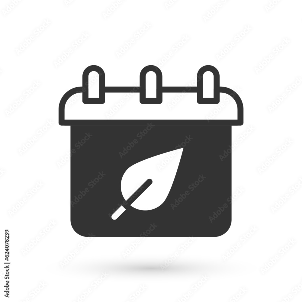 Grey Calendar with autumn leaves icon isolated on white background. Vector Grey Calendar with autumn leaves icon isolated on white background. Vector