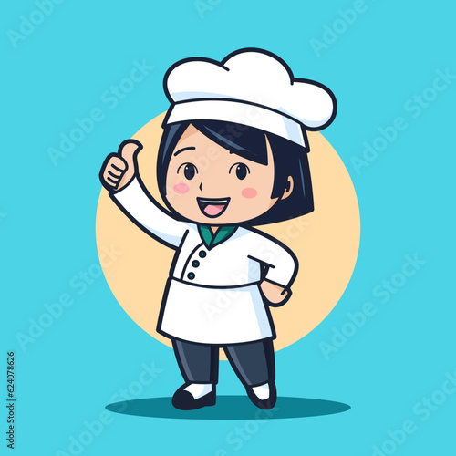 Happy Cute chef girl doing thumb up gesture simple Vector Illustration