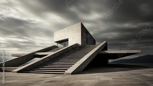 Modernist architectural shot, a geometric concrete structure