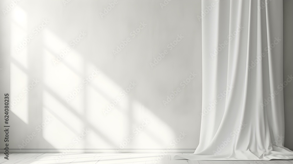 Elegant Room with Curtains in white Colors and Shadow of Windows. Studio Background for Product Presentation.
Elegant Room with Curtains in white Colors and Shadow of Windows. Studio Background for Product Presentation.