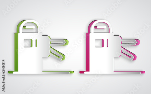 Paper cut Turnstile icon isolated on grey background. Paper art style. Vector