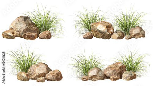 Obraz na płótnie Isolate various rock and grass composition landscape on transparent backgrounds