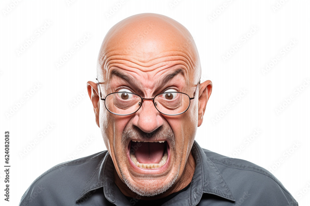 Bald senior man with a funny face expression fooling around. Isolated on white. Emotions. High quality photo Bald senior man with a funny face expression fooling around. Isolated on white. Emotions. High quality photo