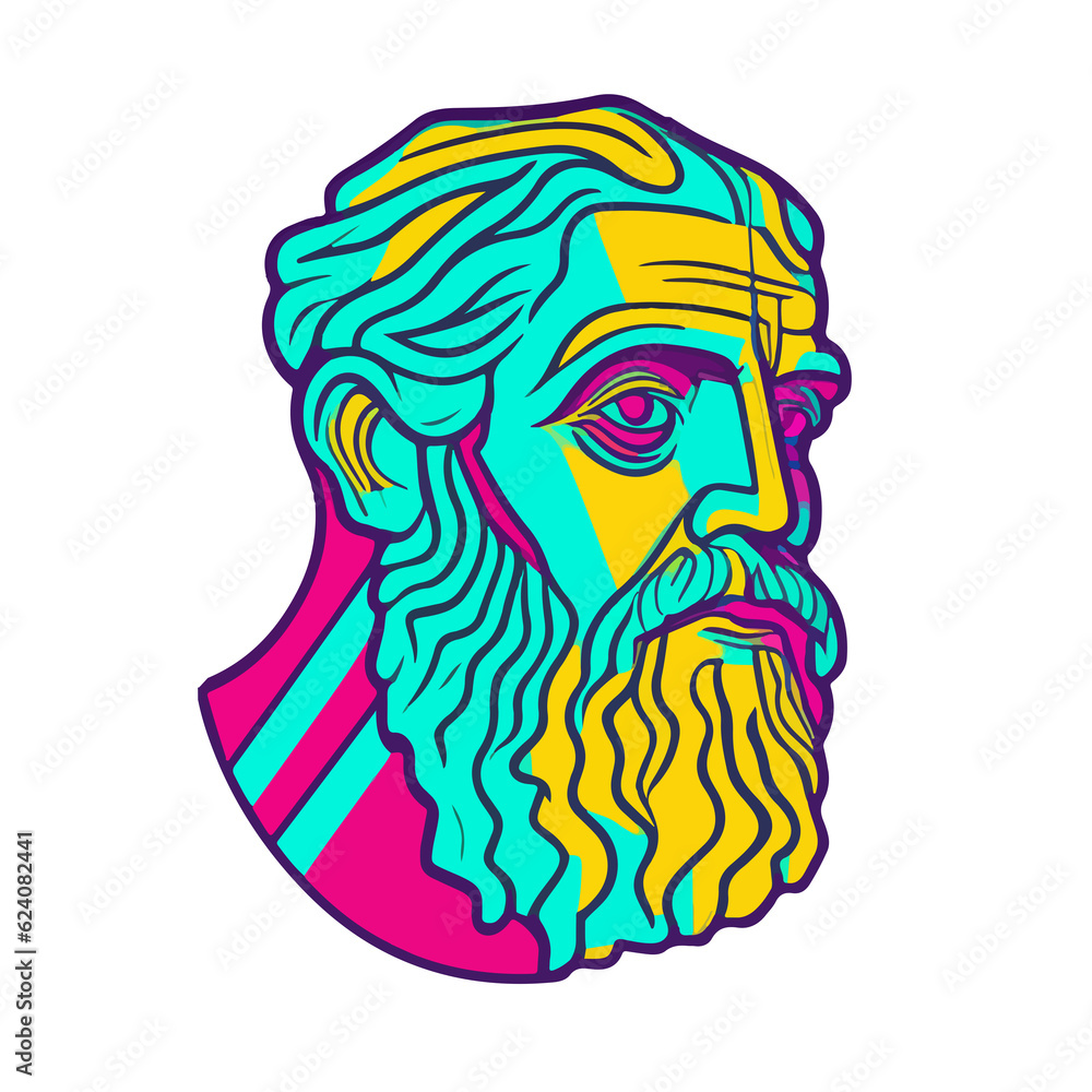Fototapeta premium Vivid Visions: Isolated Plato Illustration - A Colorful Journey into the Mind of an Ancient Philosophe