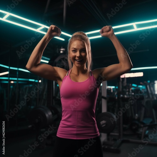 Muscular women exercising  women exercising in gym  people wearing tights  gym  healthy lifestyle  exercise  indoor  gmy  nutrition  weight  treadmill  dumbbells  long hair.