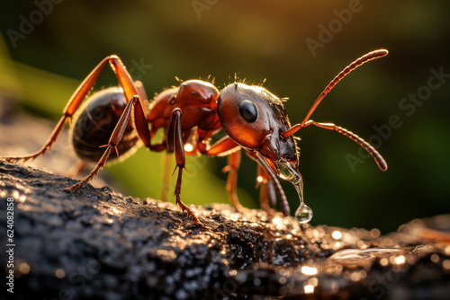 Ant drinks water from a forest brook. High quality photo © Starmarpro