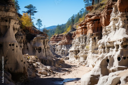 Rock formation with trees in the backgroung. Generative AI