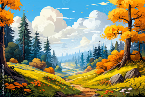 Autumn forest landscape painting, background