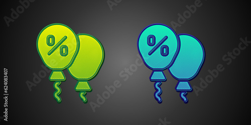 Green and blue Discount percent tag icon isolated on black background. Shopping tag sign. Special offer sign. Discount coupons symbol. Vector