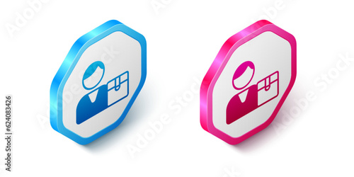 Isometric Buyer icon isolated on white background. Hexagon button. Vector