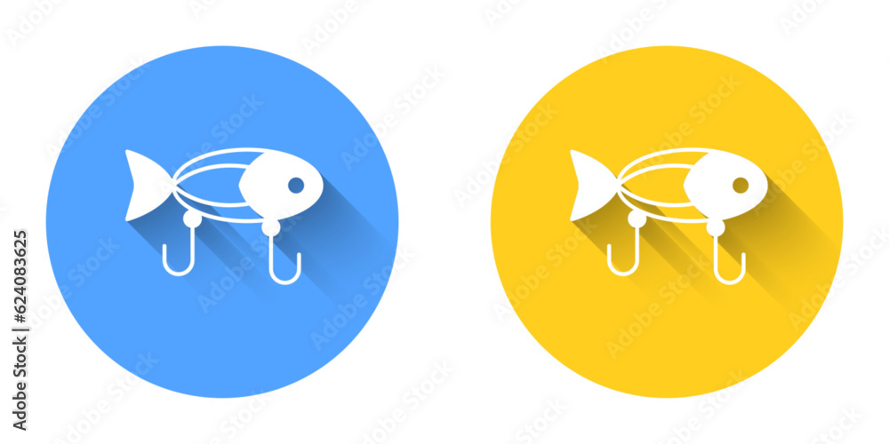 White Fishing lure icon isolated with long shadow background