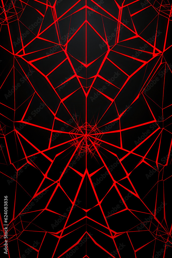 Red spider web on black background, Halloween design, vertical