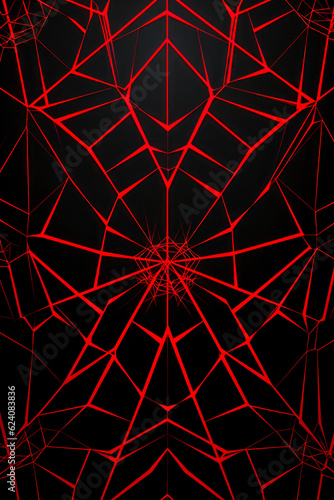 Red spider web on black background, Halloween design, vertical