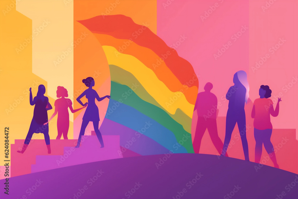 pride group homosexual concept rainbow community celebration parade freedom flag. Generative AI. pride group homosexual concept rainbow community celebration parade freedom flag. Generative AI.