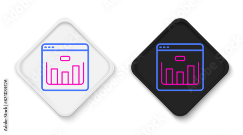 Line Browser with stocks market growth graphs and money icon isolated on white background. Monitor with stock charts arrow on screen. Colorful outline concept. Vector