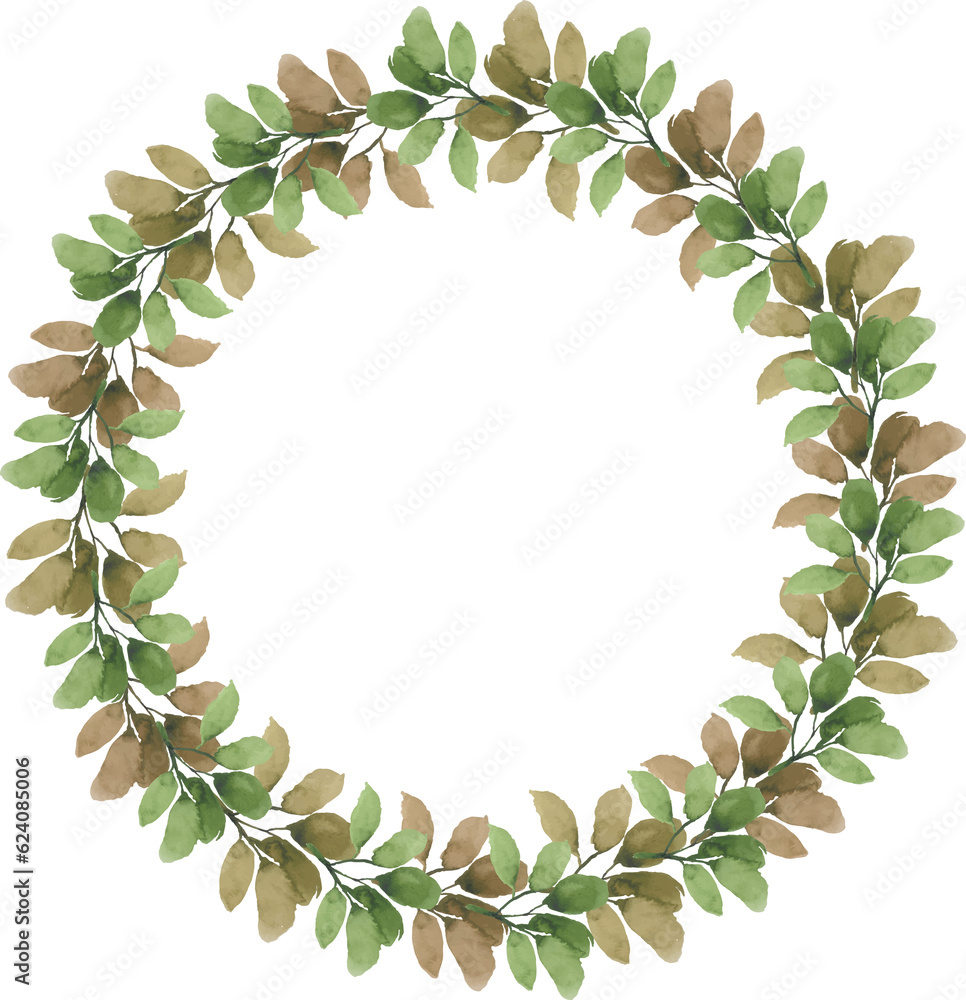 Fototapeta premium Leaf Wreath Watercolor