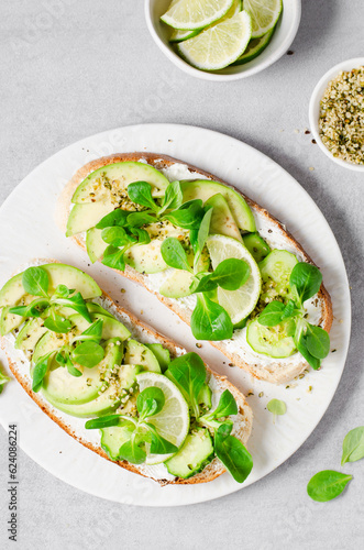 Avocado Toasts, Healthy Snack or Breakfast on Bright Background