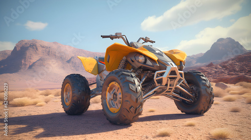 ATV All-Terrain Vehicle Cinematic View in Desert.