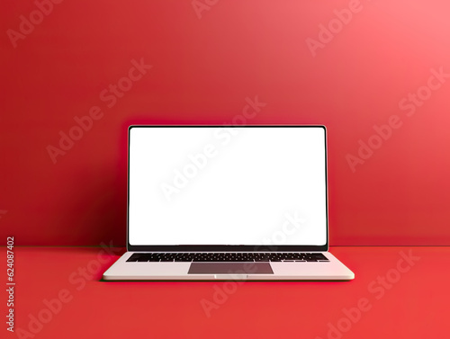  laptop mockup with blank screen isolated on red background.for Product marketing,E-commerce websites.transparent background ,AI Generative. 