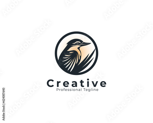 a circular logo of simple bird, sparrow logo vector eps file