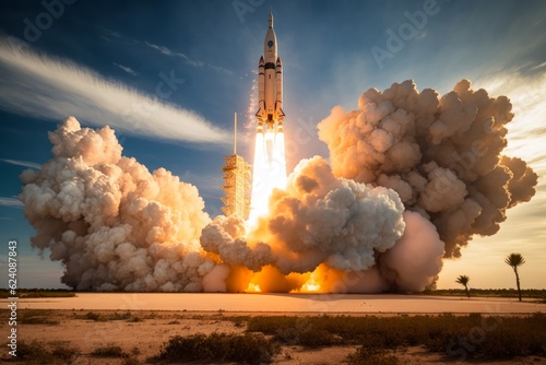 Rocket launch into space. Concept of business, startup and success.