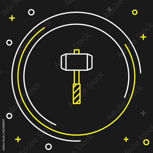 Line Medieval battle hammer icon isolated on black background. Colorful outline concept. Vector
