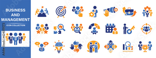 Business, data analysis, organization management and technology icon set. Teamwork, strategy, planning, marketing, cloud technology, data analysis, employee icon set. Icons vector collection