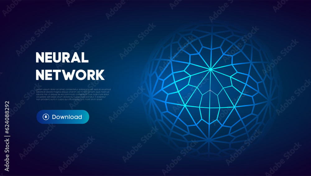 Fototapeta premium Neural network abstract technology science background. Human brain technology concept design. Mind concept. Cloud network vector illustration.