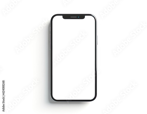  Smartphone mockup with blank screen isolated on white background.for Product marketing,E-commerce websites.AI Generative. 