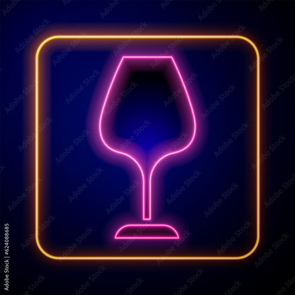 Glowing neon Wine glass icon isolated on black background. Wineglass sign. Vector Glowing neon Wine glass icon isolated on black background. Wineglass sign. Vector