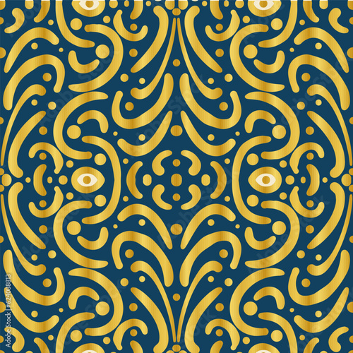 Eye ogee gold dark navy blue luxury pattern