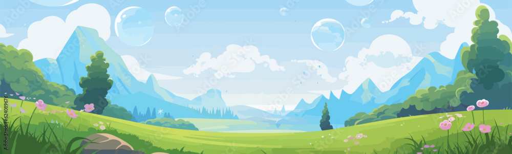 landscapes inside a giant bubbles vector simple 3d isolated illustration
