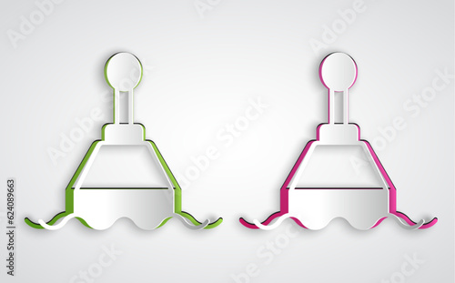 Paper cut Floating buoy on the sea icon isolated on grey background. Paper art style. Vector