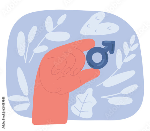 Vector illustration of Hand holds gender symbols. Male signs gender role and sexual orientation