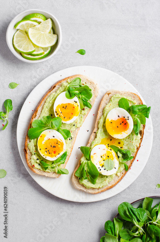 Avocado Egg Toast, Healthy Snack or Breakfast on Bright Background