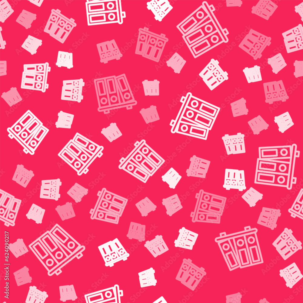 White line Office folders with papers and documents icon isolated seamless pattern on red background. Office binders. Archives folder sign. Vector White line Office folders with papers and documents icon isolated seamless pattern on red background. Office binders. Archives folder sign. Vector