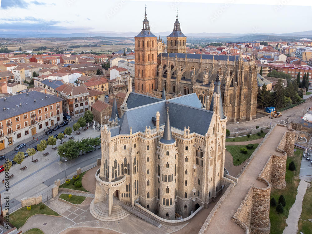 Castilian Charm - Unveiling the Cathedral and Episcopal Palace of Astorga during Summer in Spain