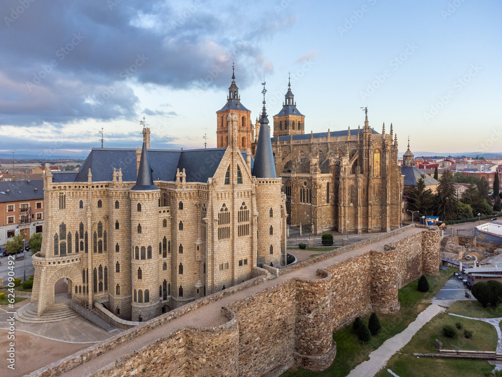 Castilian Charm - Unveiling the Cathedral and Episcopal Palace of Astorga during Summer in Spain