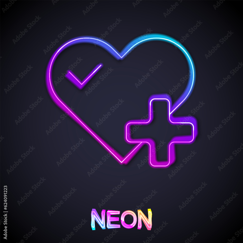 Glowing neon line Heart rate icon isolated on black background. Heartbeat sign. Heart pulse icon. Cardiogram icon. Vector Glowing neon line Heart rate icon isolated on black background. Heartbeat sign. Heart pulse icon. Cardiogram icon. Vector